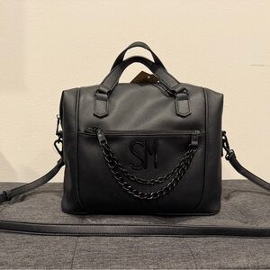 Black Satchel with Chain Detail and Adjustable Strap